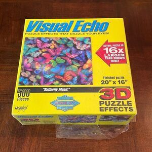 Visual Echo Butterflies 500 Piece Puzzle 20x16" 3D look but Flat Butterfly Magic